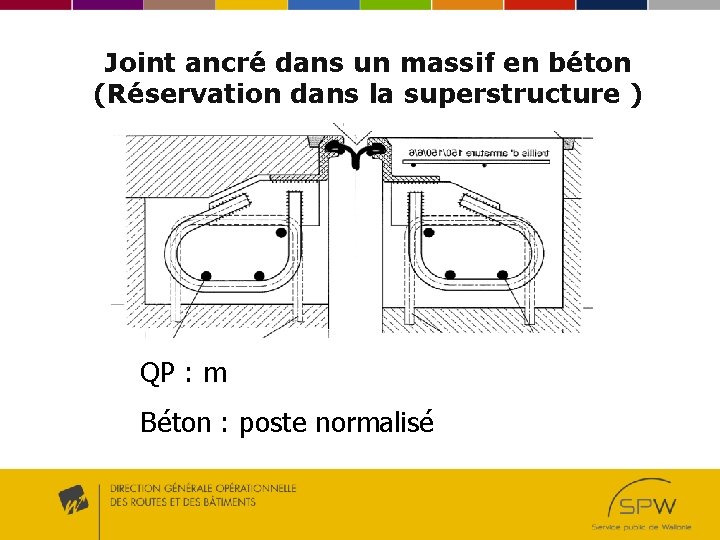 Joint ancré dans un massif en béton (Réservation dans la superstructure ) QP :