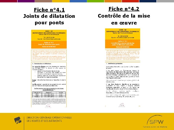 Fiche n° 4. 1 Joints de dilatation pour ponts Fiche n° 4. 2 Contrôle