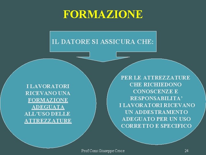 FORMAZIONE IL DATORE SI ASSICURA CHE: I LAVORATORI RICEVANO UNA FORMAZIONE ADEGUATA ALL’USO DELLE