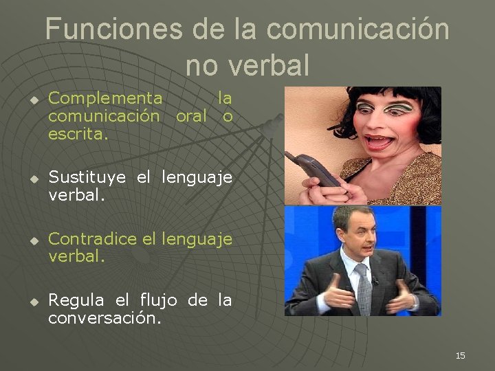 Funciones de la comunicación no verbal u u Complementa la comunicación oral o escrita.