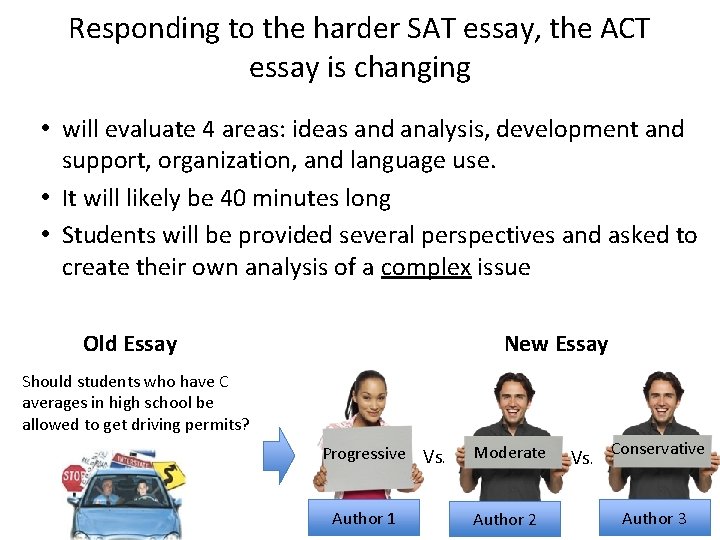 Responding to the harder SAT essay, the ACT essay is changing • will evaluate Responding to the harder SAT essay, the ACT essay is changing • will evaluate
