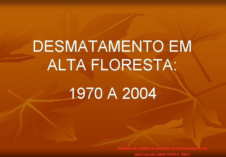DESMATAMENTO EM ALTA FLORESTA: 1970 A 2004 Imagens de satélite da evolução do desmatamento