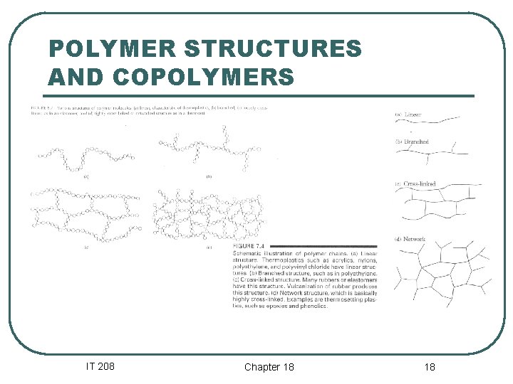 POLYMER STRUCTURES AND COPOLYMERS IT 208 Chapter 18 18 POLYMER STRUCTURES AND COPOLYMERS IT 208 Chapter 18 18