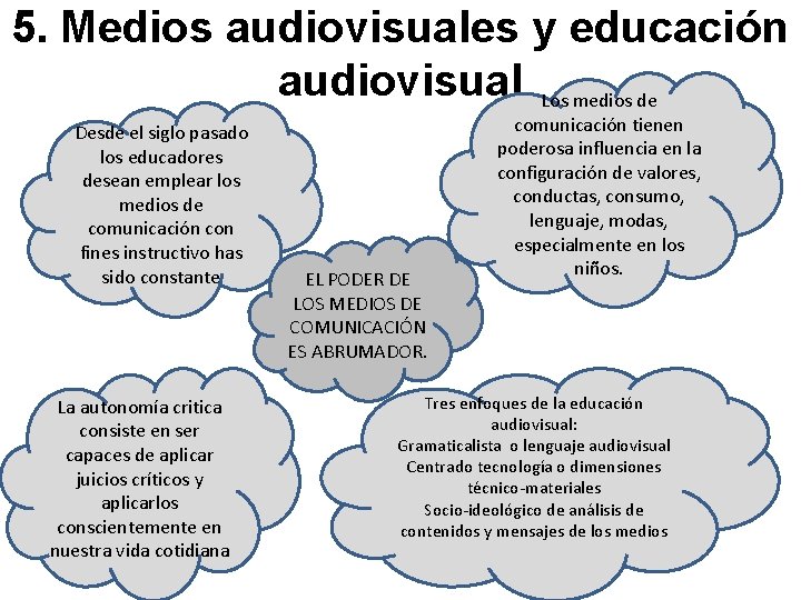 5. Medios audiovisuales y educación audiovisual Los medios de Desde el siglo pasado los