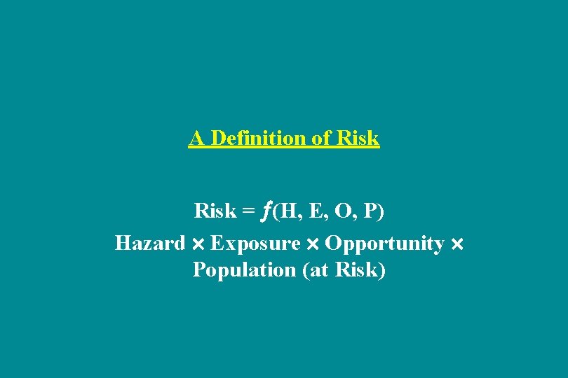 A Definition of Risk = (H, E, O, P) Hazard Exposure Opportunity Population (at A Definition of Risk = (H, E, O, P) Hazard Exposure Opportunity Population (at