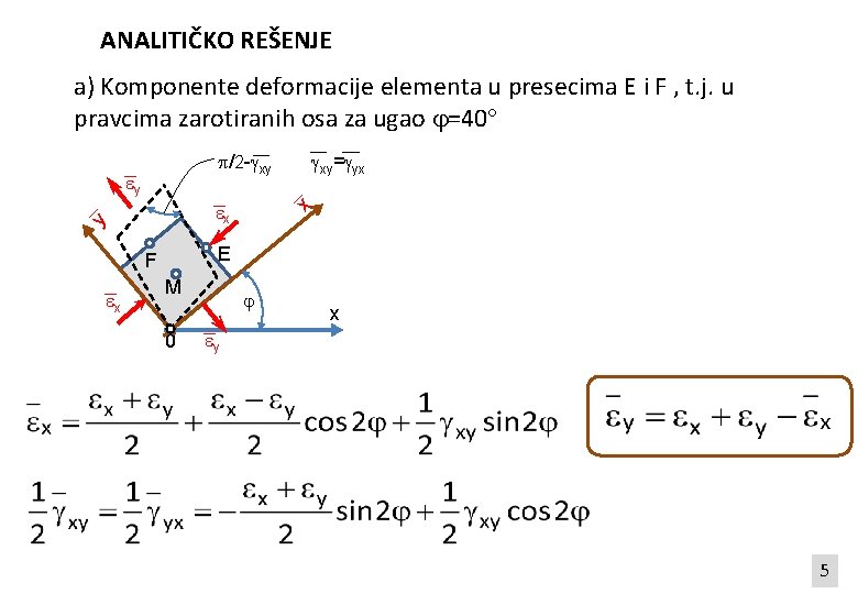 ANALITIČKO REŠENJE a) Komponente deformacije elementa u presecima E i F , t. j.