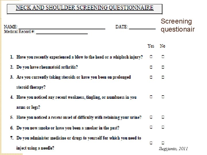 Screening questionair Sugijanto, 2011 