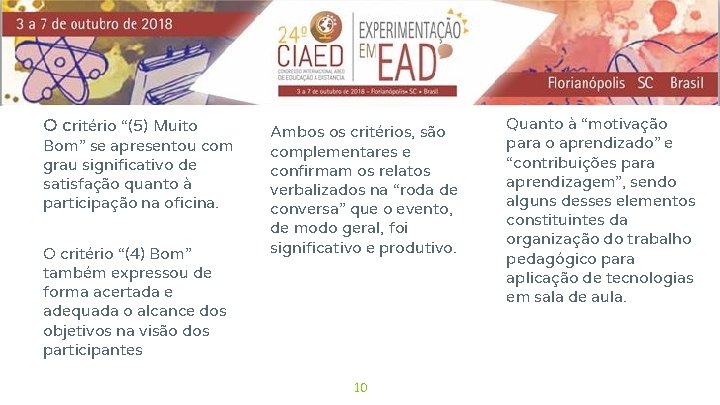 O critério “(5) Muito Bom” se apresentou com grau significativo de satisfação quanto à