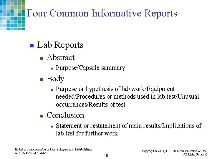 Four Common Informative Reports n Lab Reports n Abstract n n Body n n