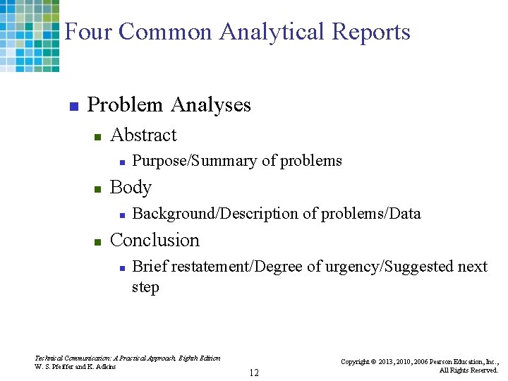 Four Common Analytical Reports n Problem Analyses n Abstract n n Body n n