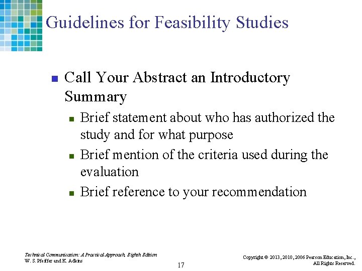 Guidelines for Feasibility Studies n Call Your Abstract an Introductory Summary n n n