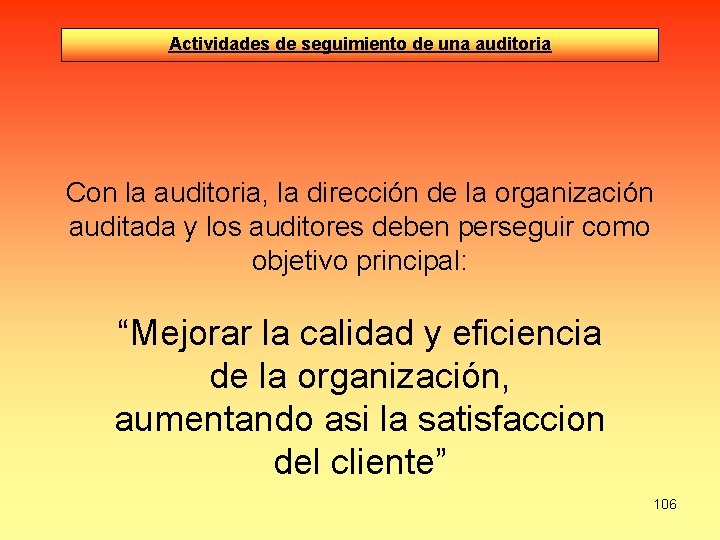Actividades de seguimiento de una auditoria Con la auditoria, la dirección de la organización