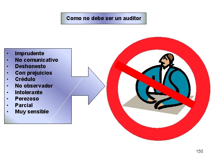 Como no debe ser un auditor • • • Imprudente No comunicativo Deshonesto Con