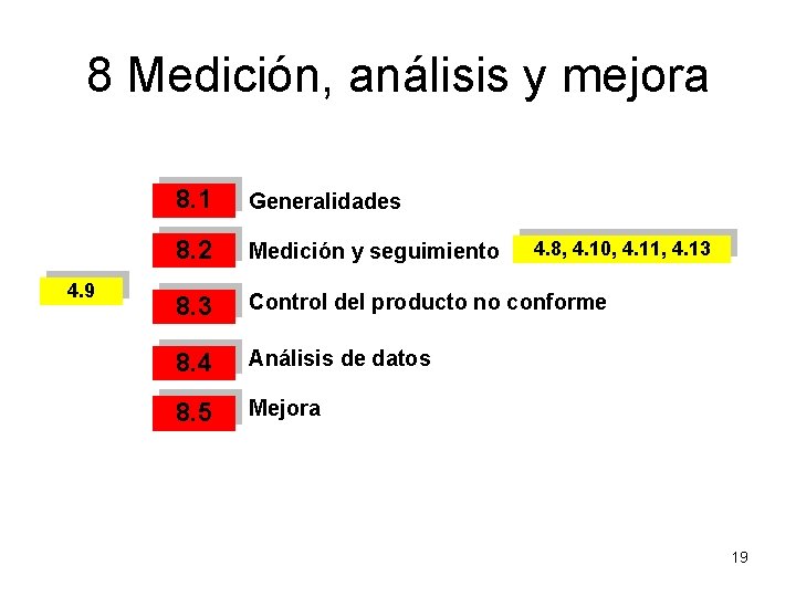 8 Medición, análisis y mejora 4. 9 8. 1 Generalidades 8. 2 Medición y