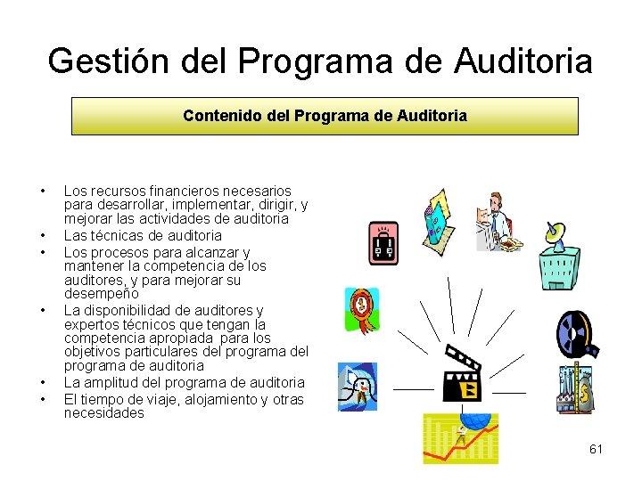 Gestión del Programa de Auditoria Contenido del Programa de Auditoria • • • Los