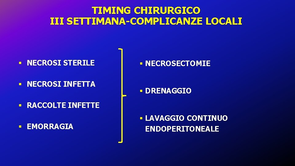 TIMING CHIRURGICO III SETTIMANA-COMPLICANZE LOCALI § NECROSI STERILE § NECROSI INFETTA § NECROSECTOMIE §