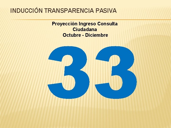 INDUCCIÓN TRANSPARENCIA PASIVA 33 Proyección Ingreso Consulta Ciudadana Octubre - Diciembre 
