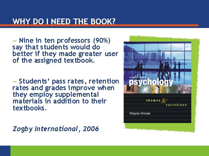 WHY DO I NEED THE BOOK? Nine in ten professors (90%) say that students