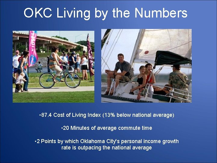 OKC Living by the Numbers • 87. 4 Cost of Living Index (13% below