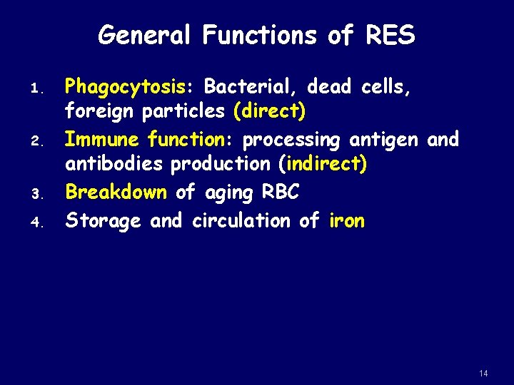 General Functions of RES 1. 2. 3. 4. Phagocytosis: Bacterial, dead cells, foreign particles