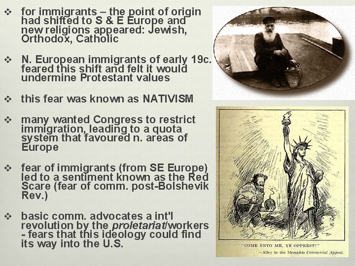 v for immigrants – the point of origin had shifted to S & E