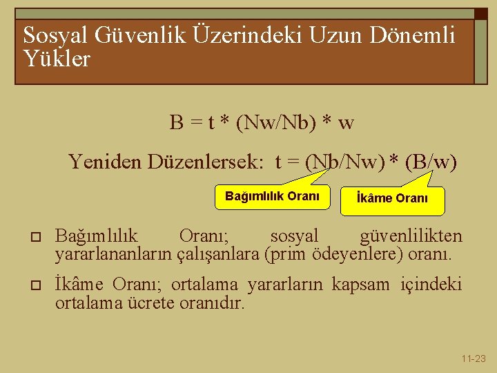 Sosyal Güvenlik Üzerindeki Uzun Dönemli Yükler B = t * (Nw/Nb) * w Yeniden