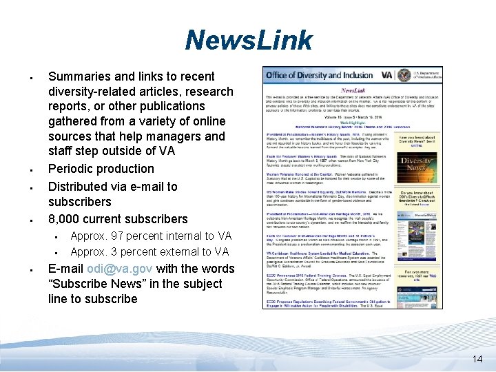 News. Link § § Summaries and links to recent diversity-related articles, research reports, or