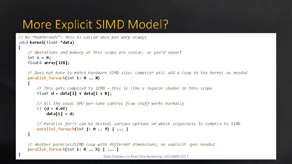 More Explicit SIMD Model? // No “numthreads”: this is called once per warp always