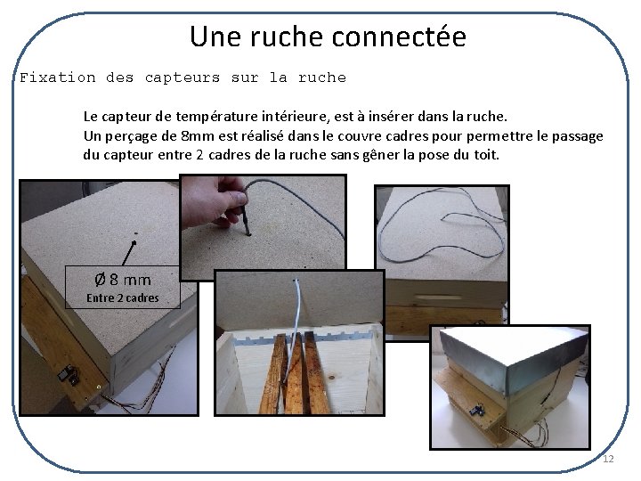 Une ruche connectée Fixation des capteurs sur la ruche Le capteur de température intérieure,