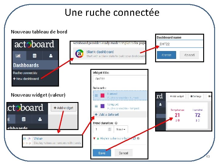 Une ruche connectée Nouveau tableau de bord Nouveau widget (valeur) 43 