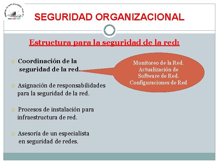 SEGURIDAD ORGANIZACIONAL Estructura para la seguridad de la red: Coordinación de la seguridad de