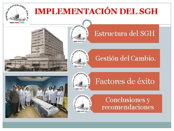 IMPLEMENTACIÓN DEL SGH Estructura del SGH Gestión del Cambio. Factores de éxito Conclusiones y