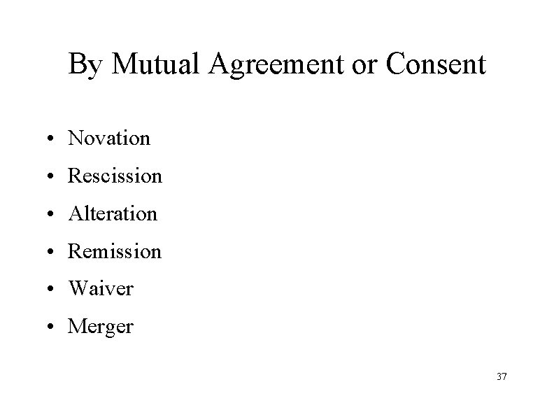 By Mutual Agreement or Consent • Novation • Rescission • Alteration • Remission •