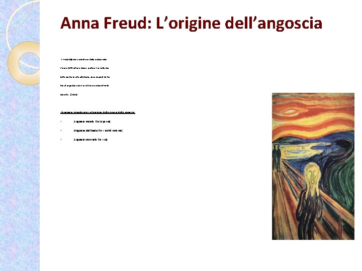 Anna Freud: L’origine dell’angoscia “I mezzi difensivi rivelati ora dalla psicoanalisi mirano tutti ad