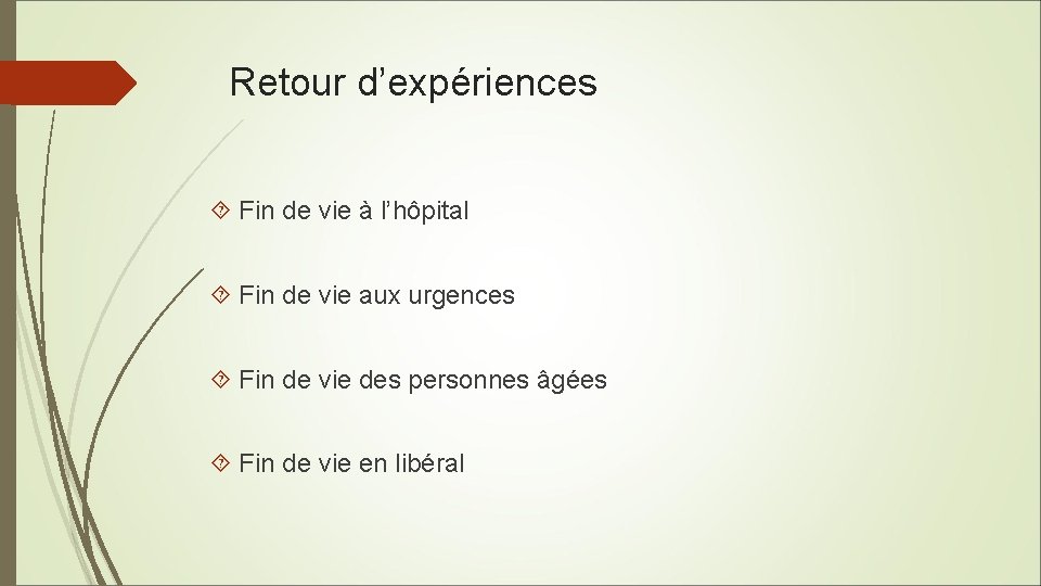 Retour d’expériences Fin de vie à l’hôpital Fin de vie aux urgences Fin de