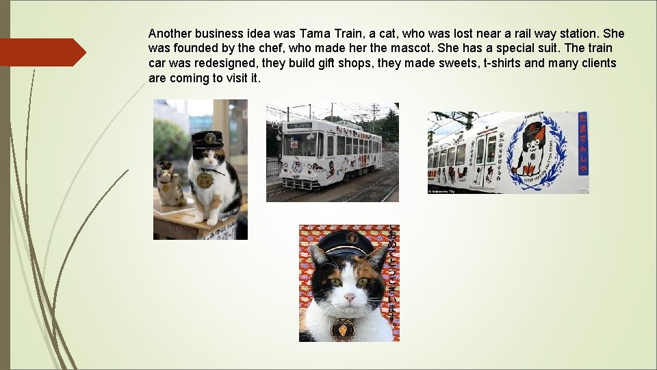 Another business idea was Tama Train, a cat, who was lost near a rail