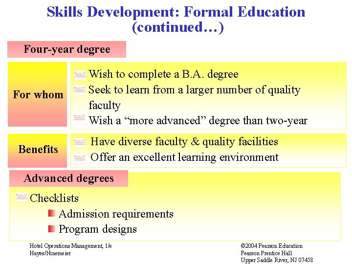 Skills Development: Formal Education (continued…) Four-year degree For whom Benefits Wish to complete a