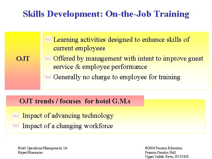 Skills Development: On-the-Job Training OJT Learning activities designed to enhance skills of current employees