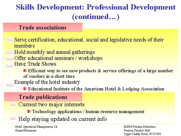 Skills Development: Professional Development (continued…) Trade associations Serve certification, educational, social and legislative needs