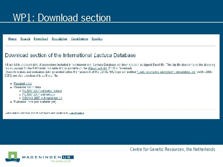 WP 1: Download section Centre for Genetic Resources, the Netherlands 