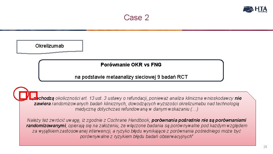 Case 2 Okrelizumab Porównanie OKR vs FNG na podstawie metaanalizy sieciowej 9 badań RCT