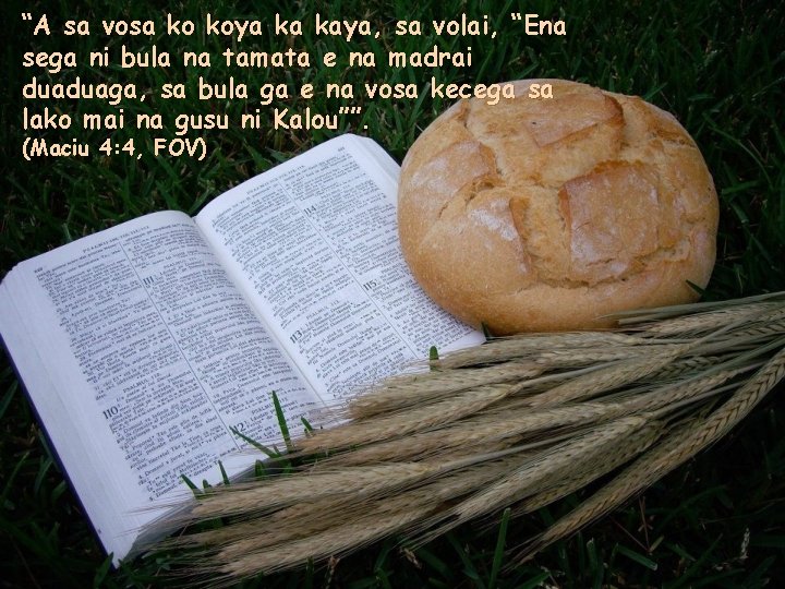 “A sa vosa ko koya ka kaya, sa volai, “Ena sega ni bula na