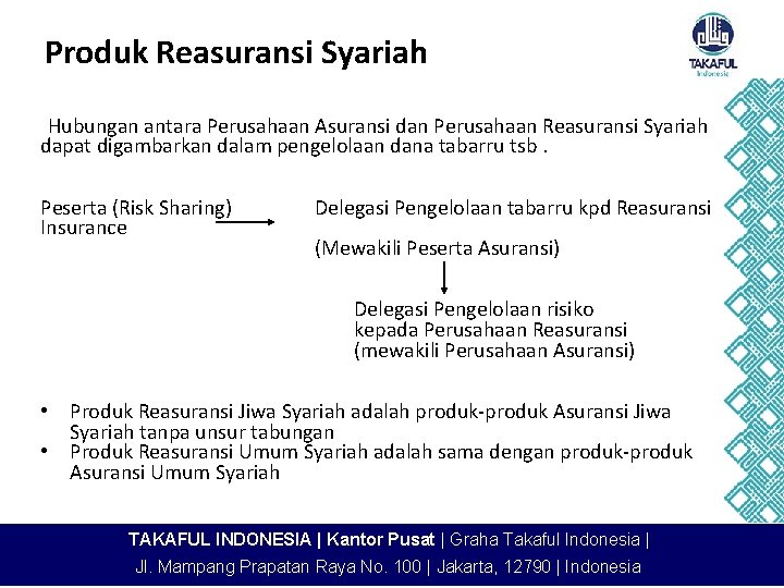 Produk Reasuransi Syariah Hubungan antara Perusahaan Asuransi dan Perusahaan Reasuransi Syariah dapat digambarkan dalam