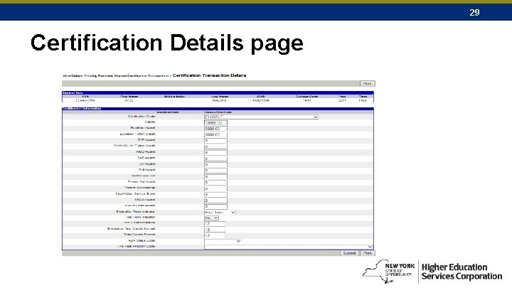 29 Certification Details page 