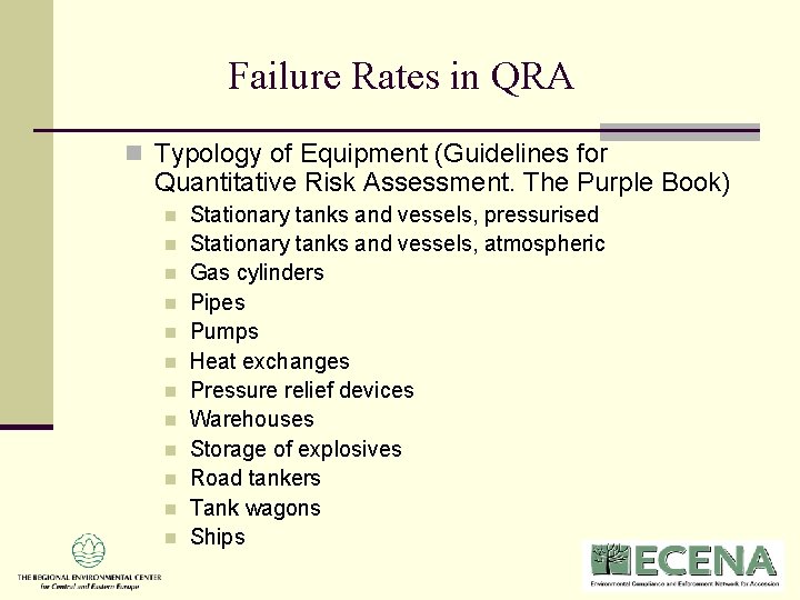 Failure Rates in QRA n Typology of Equipment (Guidelines for Quantitative Risk Assessment. The Failure Rates in QRA n Typology of Equipment (Guidelines for Quantitative Risk Assessment. The