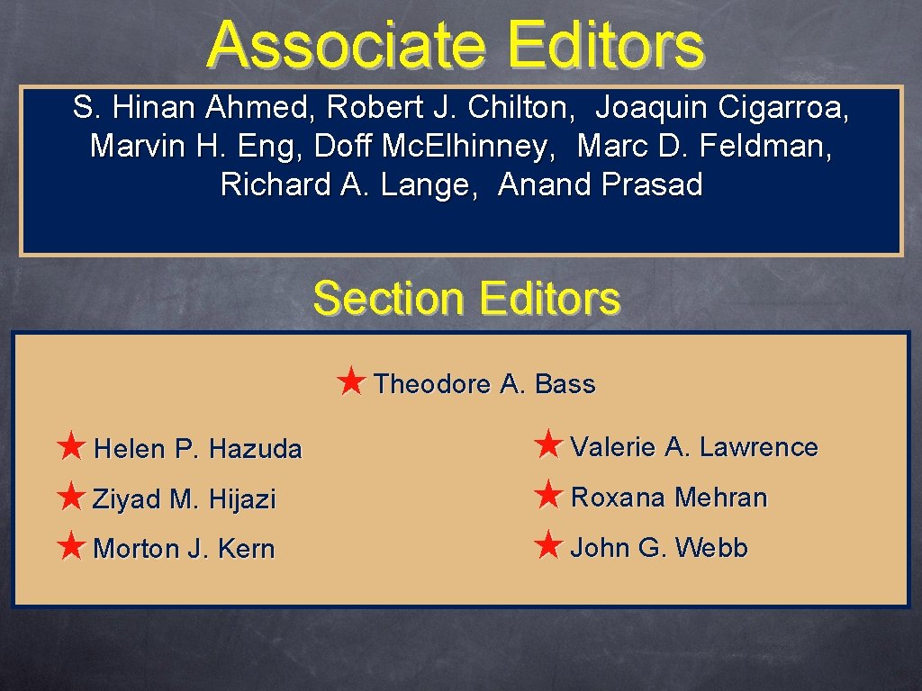 Associate Editors S. Hinan Ahmed, Robert J. Chilton, Joaquin Cigarroa, Marvin H. Eng, Doff