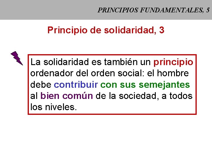 PRINCIPIOS FUNDAMENTALES, 5 Principio de solidaridad, 3 La solidaridad es también un principio ordenador