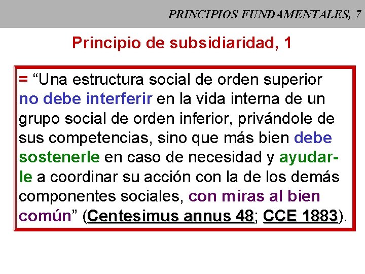 PRINCIPIOS FUNDAMENTALES, 7 Principio de subsidiaridad, 1 = “Una estructura social de orden superior