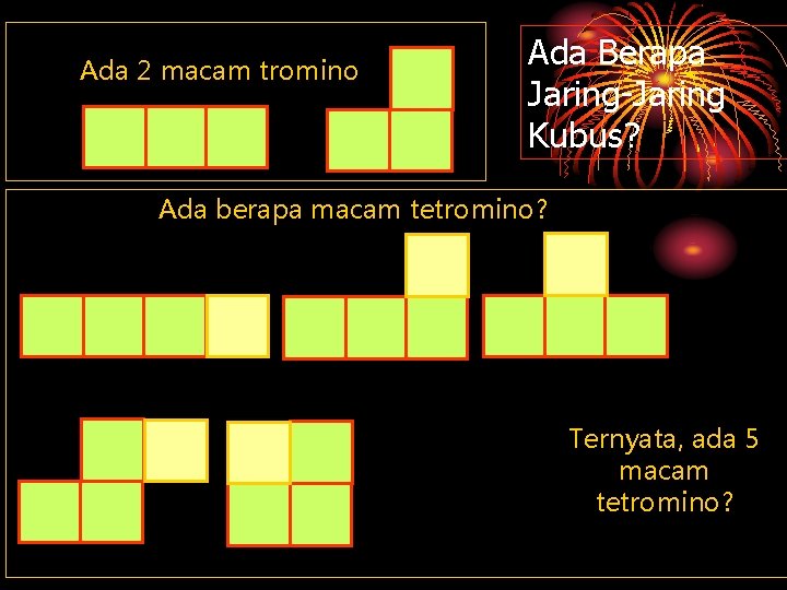 Ada 2 macam tromino Ada Berapa Jaring-Jaring Kubus? Ada berapa macam tetromino? Ternyata, ada
