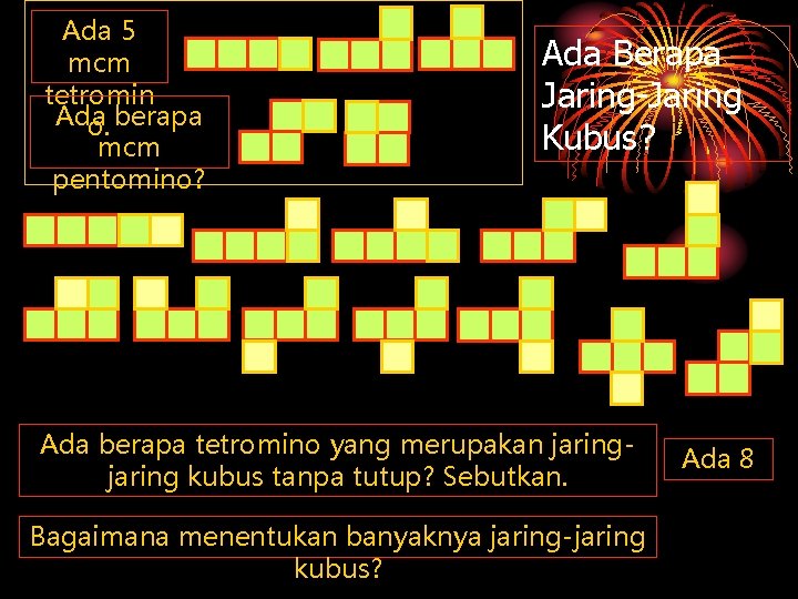 Ada 5 mcm tetromin Ada o. berapa mcm pentomino? Ada Berapa Jaring-Jaring Kubus? Ada